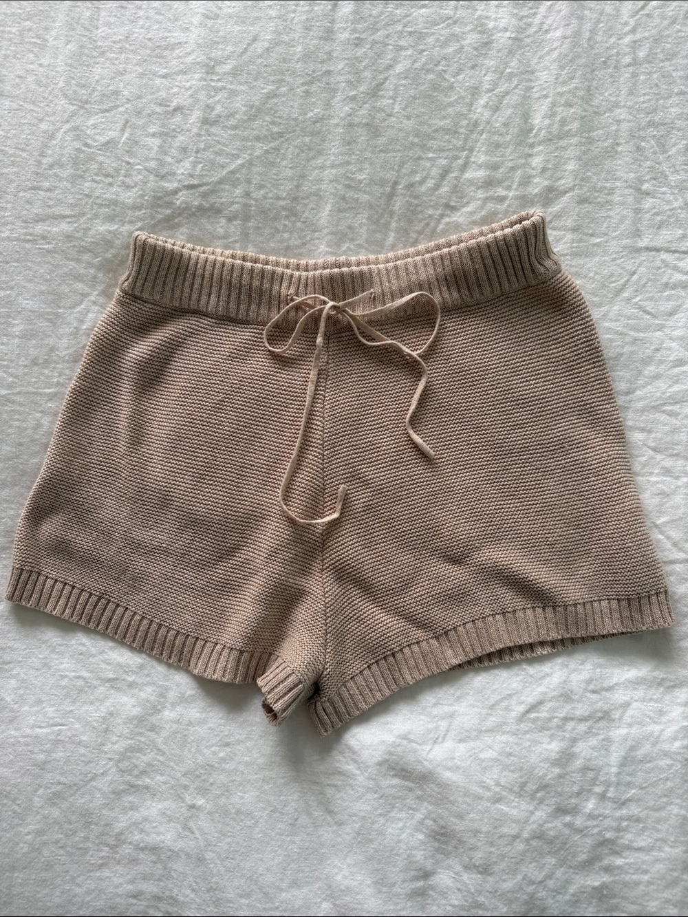 Knit Beige Drawstring Shorts